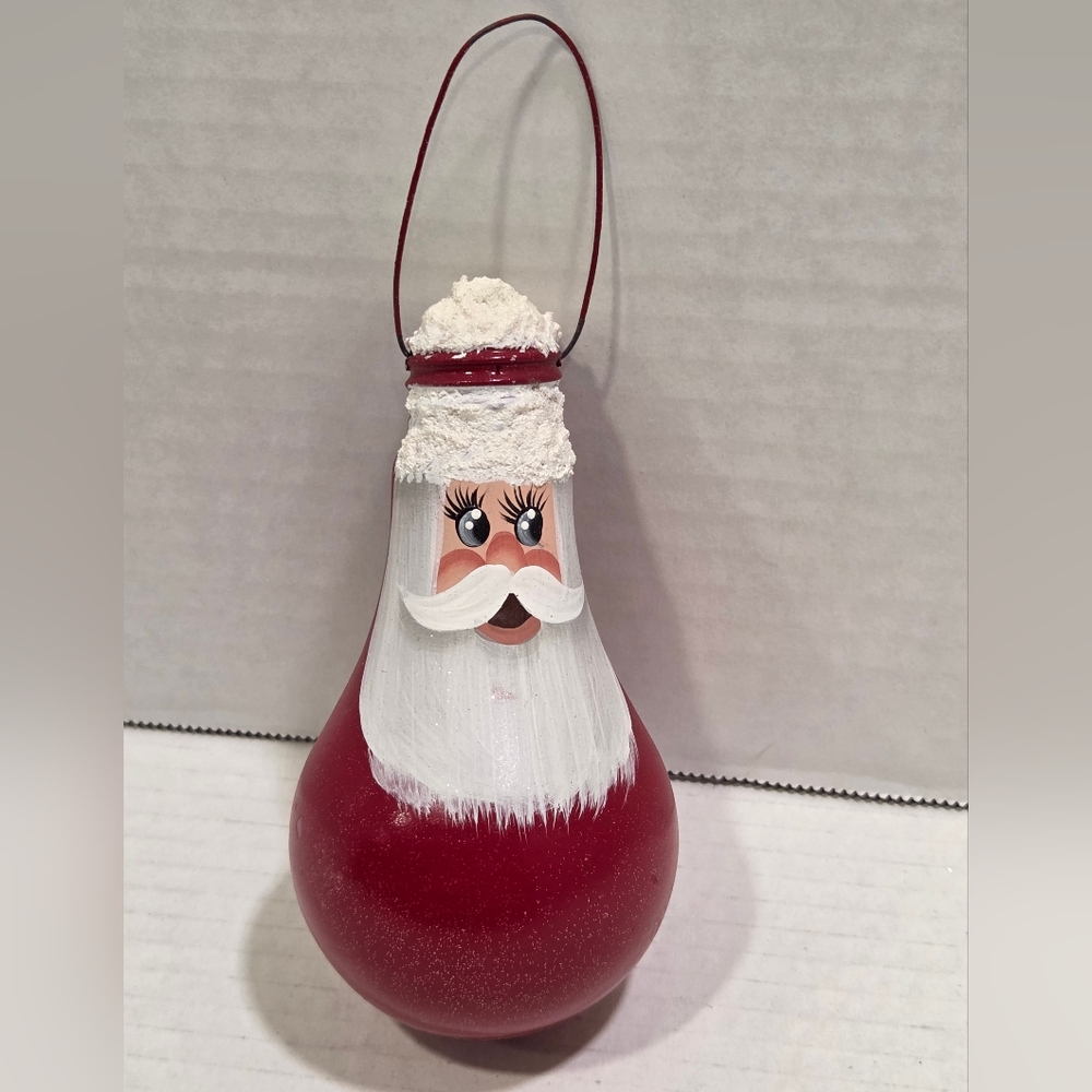 Vintage Handpainted Painted Santa Light Bulb Ornament